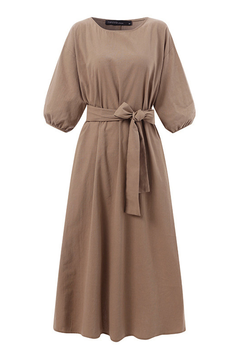 Casual Daily Roun Neck 3/4 Sleeves Midi Dress