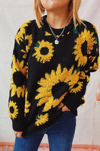 Load image into Gallery viewer, Sunflower Jacquard Crewneck Long Sleeve Knit Pullover Sweater
