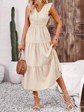 Load image into Gallery viewer, Simple Flutter Sleeves V-Neck Tiered Midi Dress
