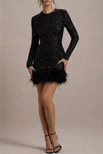 Load image into Gallery viewer, Sexy Party Sequins Feather Round Neck Mini Evening Dress
