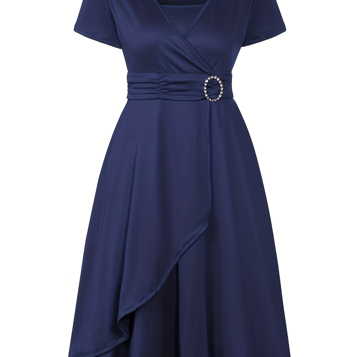 Elegant  V-Neck Asymmetrical Ruffled Midi Dress