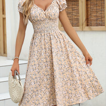 Load image into Gallery viewer, Elegant V-neck Ruched Floral Midi Dress
