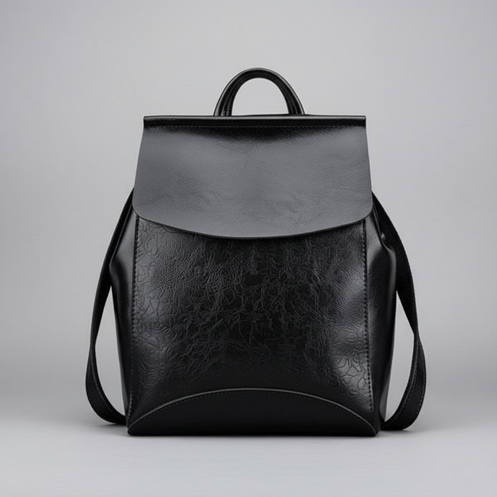 Black Cute Leather College Backpack