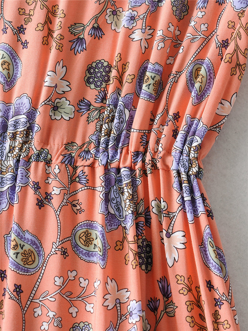 Pink Print Tiered Maxi Dress