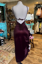 Load image into Gallery viewer, Burgundy Pretty Ruffled Slit Side Midi Dress
