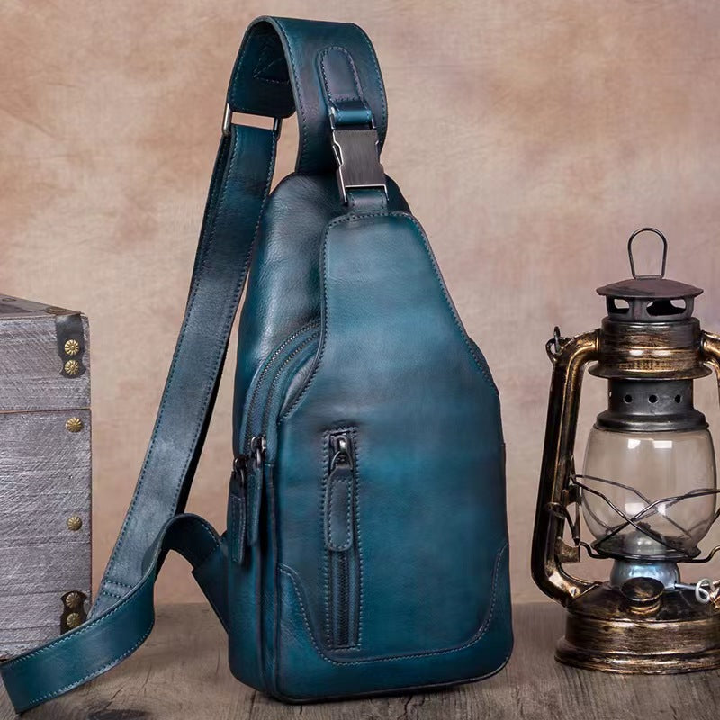 Vintage Leather Sling Bag Chest Shoulder Crossbody Bag Hiking Backpack