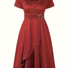 Load image into Gallery viewer, Elegant  V-Neck Asymmetrical Ruffled Midi Dress
