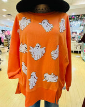 Load image into Gallery viewer, Orange Embroidered Sequin Ghost All Over Sweatshirt

