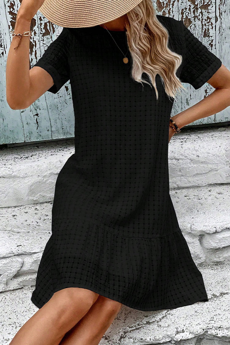 Casual Hollowed Out Short Sleeves Ruffled Mini Dress