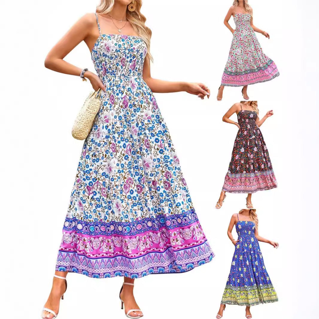 Floral Bohemian Sexy Adjustable Straps Pockets Midi Dress