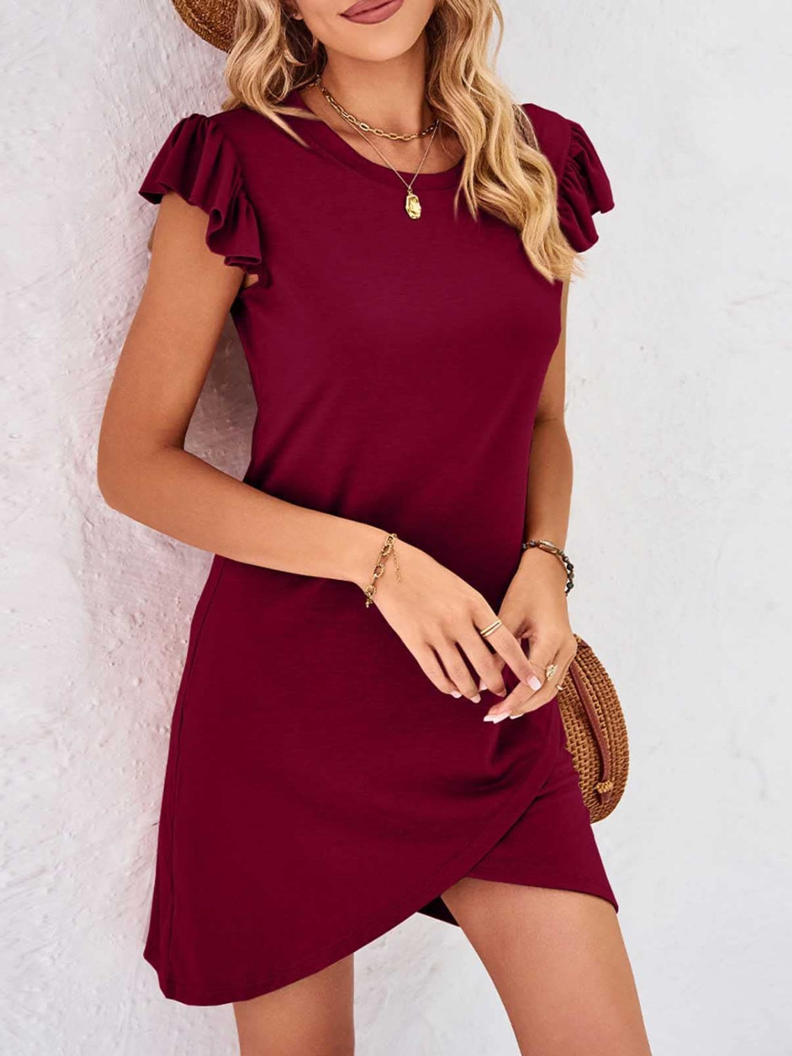Ruffled Cap Sleeve Mini Dress