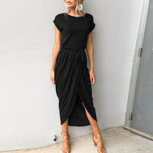 Load image into Gallery viewer, Casual Round Neck Irregular Ruched Slit Front Midi Dress
