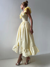 Load image into Gallery viewer, Striped Flutter Sleeves Single Buttons Down Breasted Midi Dress
