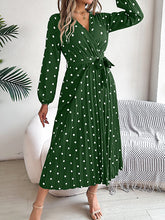 Load image into Gallery viewer, Classic V-neck Long Sleeves Polka Dots Print Midi Dress
