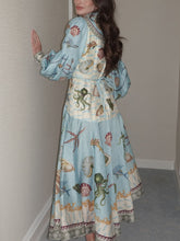 Load image into Gallery viewer, Blue Balloon Long Sleeves Deep Sea Printed Maxi Dress

