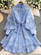 Load image into Gallery viewer, Elegant Hollow Out Lantern Long Sleeve Embroidery Mini Dress
