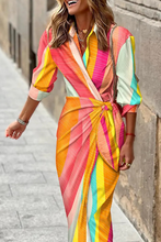Load image into Gallery viewer, Print Turndown Collar Ruched Shirt Midi Dress
