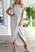 Load image into Gallery viewer, Casual Round Neck Irregular Ruched Slit Front Midi Dress
