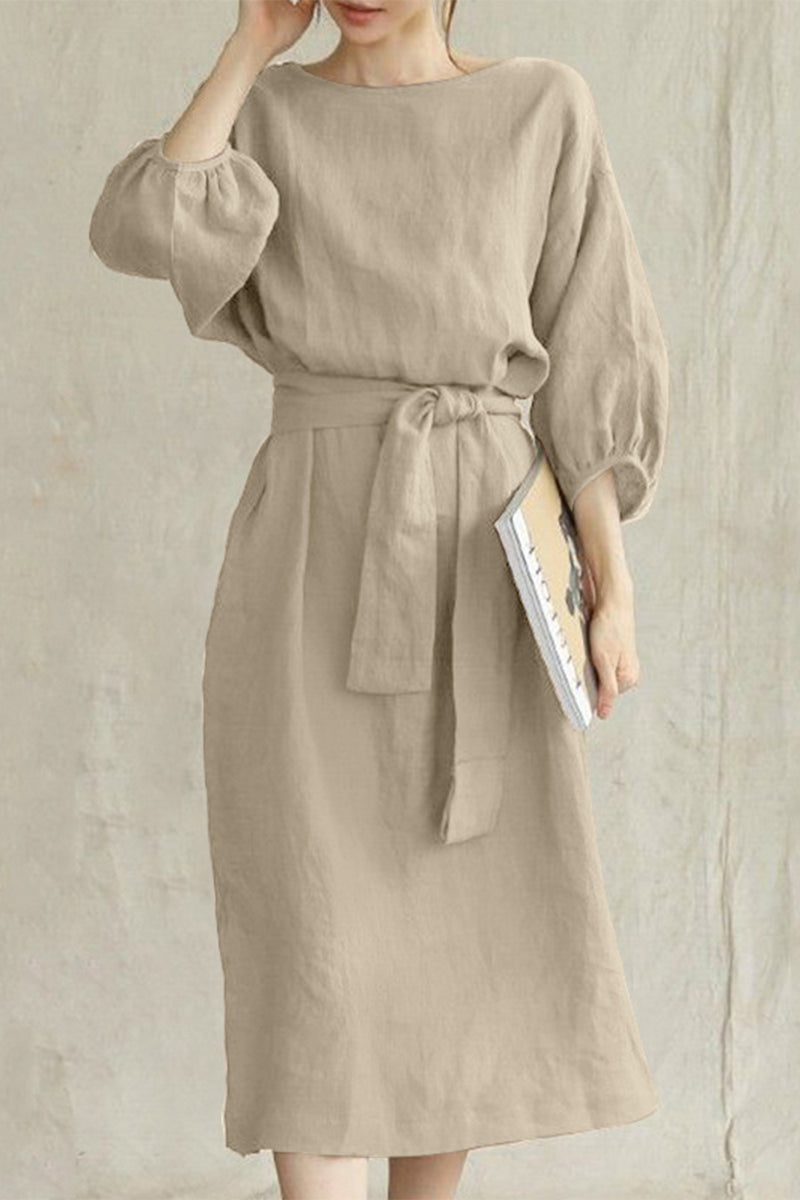 Casual Daily Roun Neck 3/4 Sleeves Midi Dress