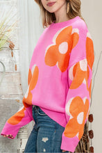 Load image into Gallery viewer, Lovely Pink Orange Floral Cable Knitted Sweater
