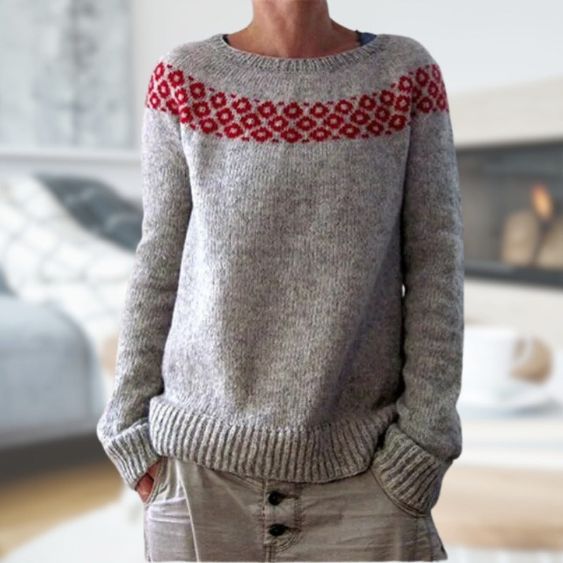 Classic Icelandic Knit Jacquard Crew Neck Sweater
