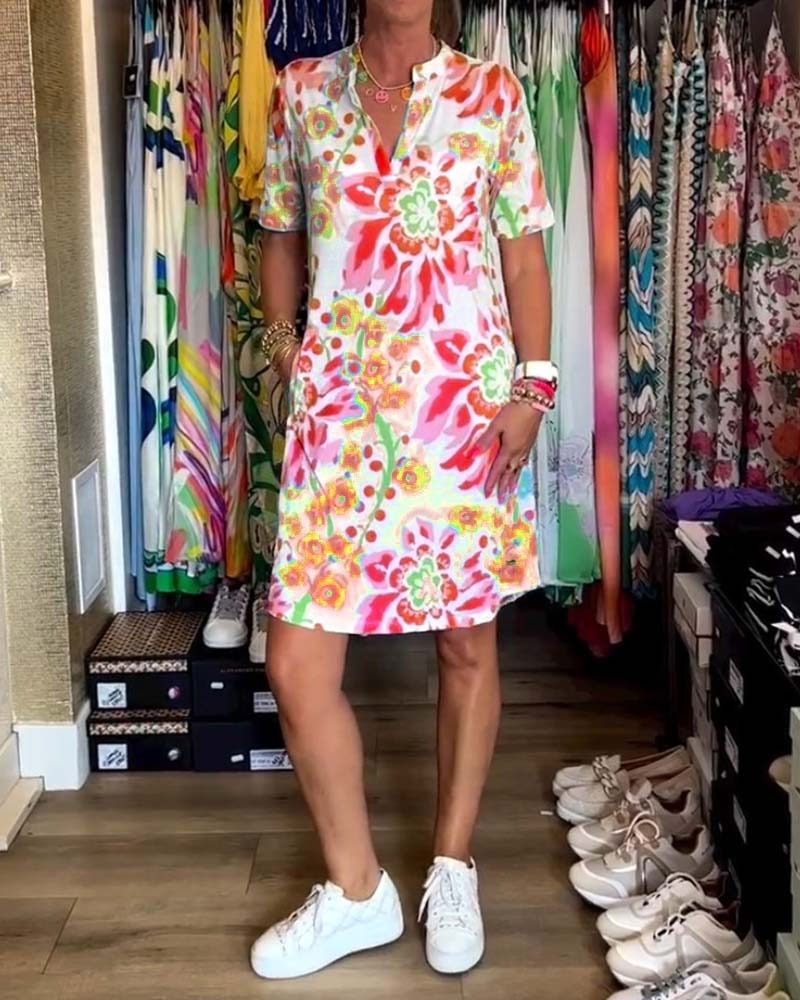 Floral Print Short Sleeve Mini Dress