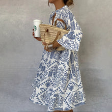 Load image into Gallery viewer, Boho Printed V-neck Bell Sleeves Tiered Loose Mini Dress
