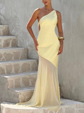 Load image into Gallery viewer, Sexy One Shoulder Patchwrok Sheer Maxi Dress
