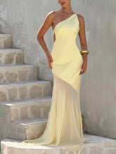 Load image into Gallery viewer, Sexy One Shoulder Patchwrok Sheer Maxi Dress
