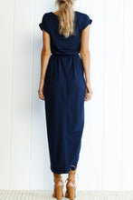 Load image into Gallery viewer, Casual Round Neck Irregular Ruched Slit Front Midi Dress
