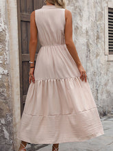 Load image into Gallery viewer, Sleeveless High Waisted Buttoned Elasticity Pleated Split-Joint Tiered Midi Dress
