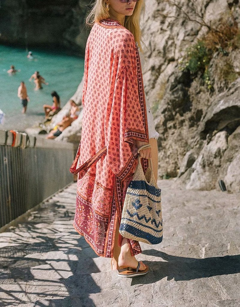 Boho Floral Patterns Kimono Cover Up