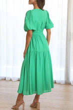 Load image into Gallery viewer, Sweet Elegant V Neck Puff Short Sleeves Tiered Midi Dress
