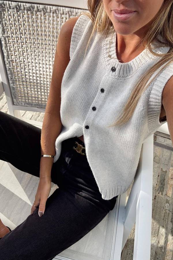 Casual Sleeveless Round Neck Knitted Vest Top