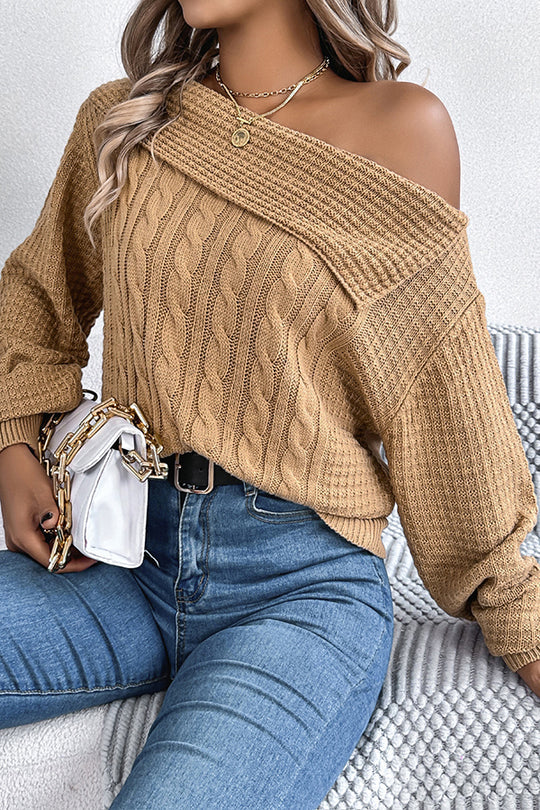 Casual One Shoulder Long Sleeve Knitted Sweater
