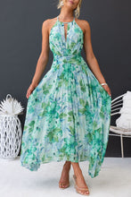 Load image into Gallery viewer, Halter Sleeveless Printed Pleated Midi Dress
