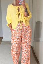 Load image into Gallery viewer, Yellow Flared Sleeve  Lace Up Cardigan
