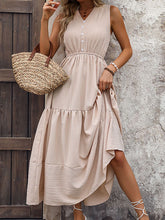 Load image into Gallery viewer, Sleeveless High Waisted Buttoned Elasticity Pleated Split-Joint Tiered Midi Dress
