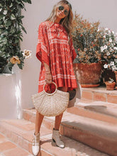 Load image into Gallery viewer, Red Bohemian Floral Tunic Dress
