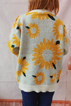 Load image into Gallery viewer, Sunflower Jacquard Crewneck Long Sleeve Knit Pullover Sweater

