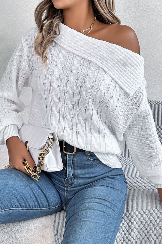 Casual One Shoulder Long Sleeve Knitted Sweater