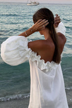 Load image into Gallery viewer, White Off Shoulder Ruffle Short Sleeve Slit Front Midi Dress
