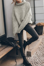 Load image into Gallery viewer, Light Grey Turtle Neck Drop Shoulder Chunky Knit Sweater
