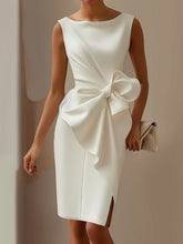 Load image into Gallery viewer, Elegant Sleeveless Crew Neck Bow Ruched Mini Dress
