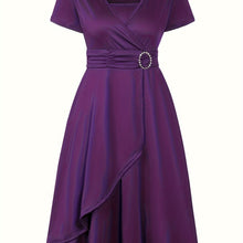 Load image into Gallery viewer, Elegant  V-Neck Asymmetrical Ruffled Midi Dress
