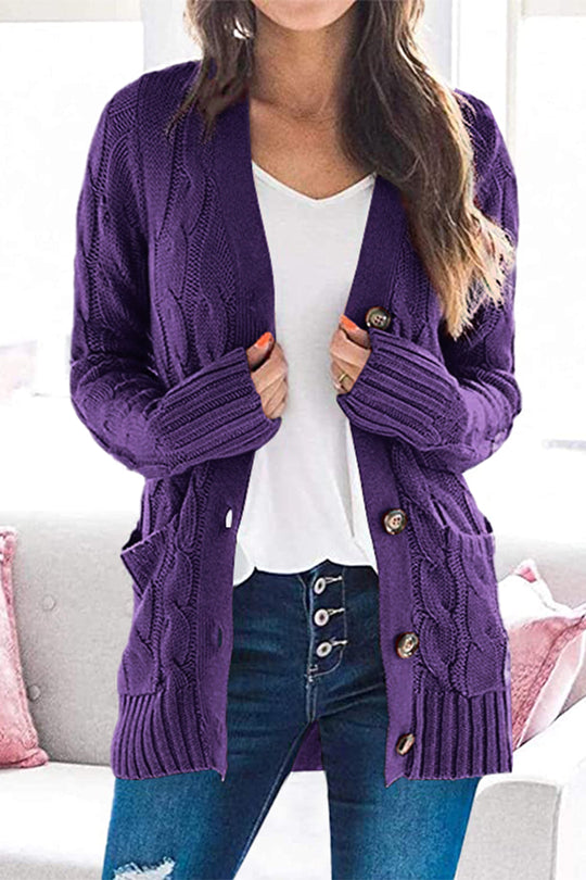 Casual Knitted Solid Color Button Down Chunky Outwear Cardigan