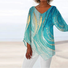 Load image into Gallery viewer, Ocean Wave Printed Casual V Neck Long Sleeve Blouse
