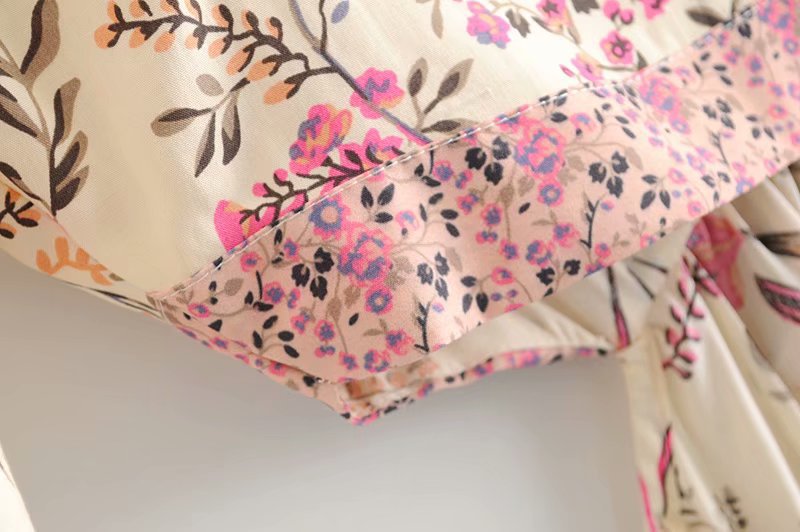 Boho Beige Floral Print High Low Dress