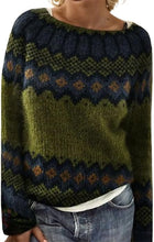 Load image into Gallery viewer, Jacquard Round Neck Color Block Loose Knit Sweater

