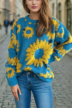 Load image into Gallery viewer, Sunflower Jacquard Crewneck Long Sleeve Knit Pullover Sweater

